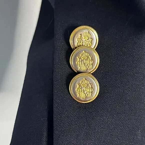 Eisenberg Navy Blue Blazer Men’s 42R Classic Fit‎ Gold Crest Buttons Lined Sport - Picture 4 of 5